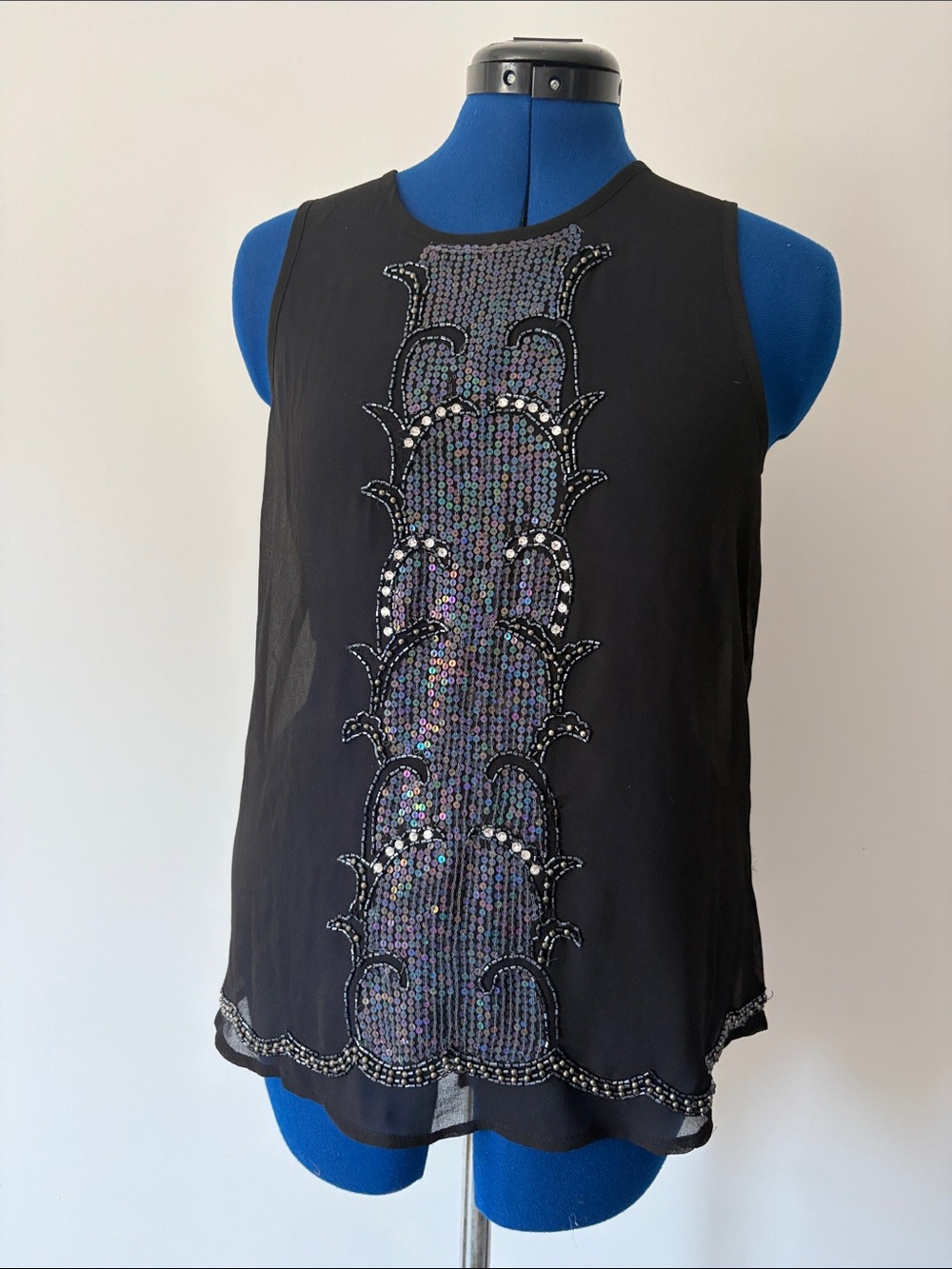 Black Sequin-Embellished Sleeveless Camisole